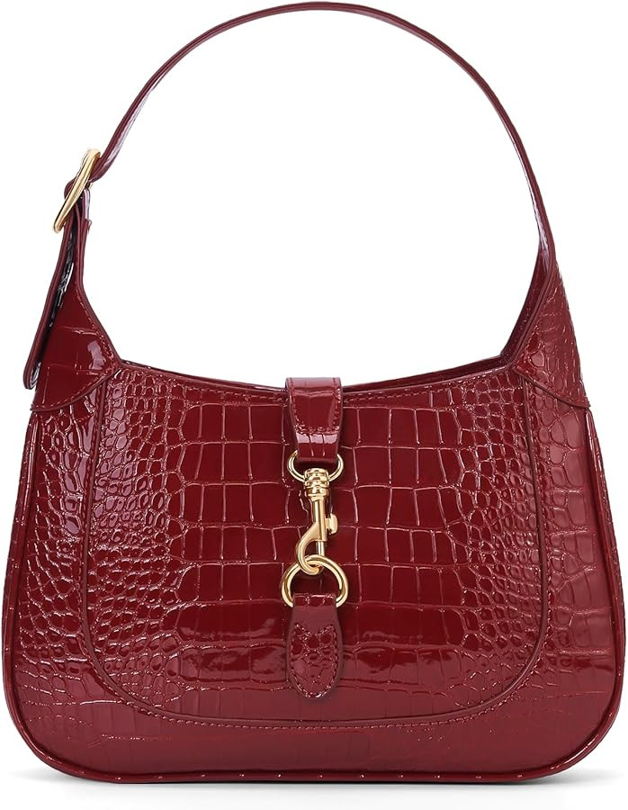 Shoulder Bag for Women Red Purse PU Leather Shoulder Purse Trendy Burgundy Handbag Small Crocodil... | Amazon (US)