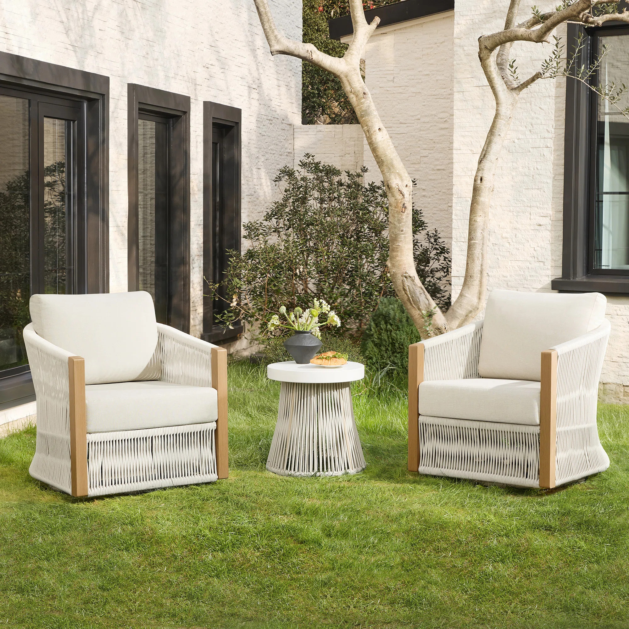 2-Person Outdoor Swivel Seating Group With Cushions | Wayfair North America