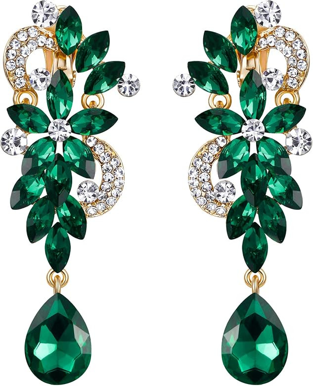 BriLove Women's Bohemian Boho Crystal Flower Wedding Bridal Chandelier Teardrop Bling Clip-On Dan... | Amazon (US)