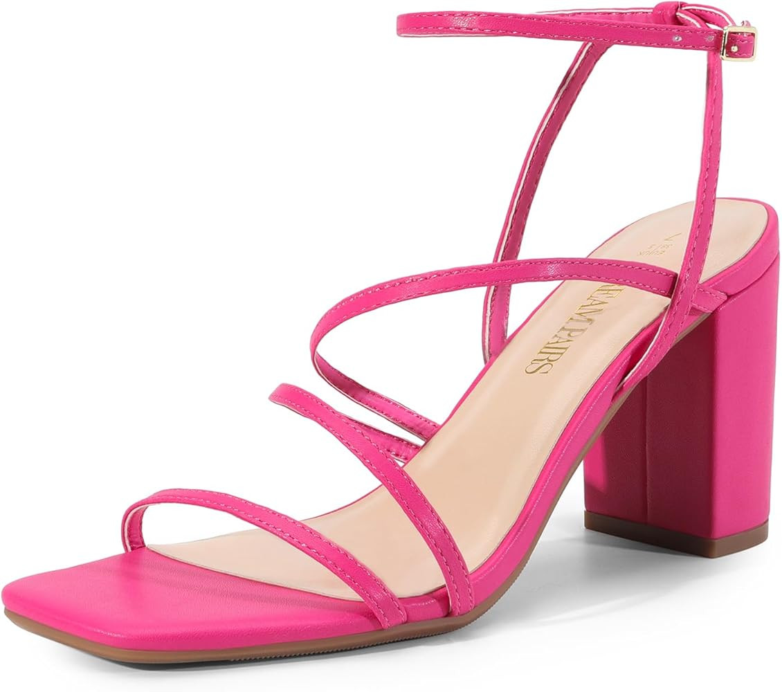 DREAM PAIRS Women's Heels Chunky Block Strappy Square Open Toe Ankle Buckle Heeled Sandals Weddin... | Amazon (US)