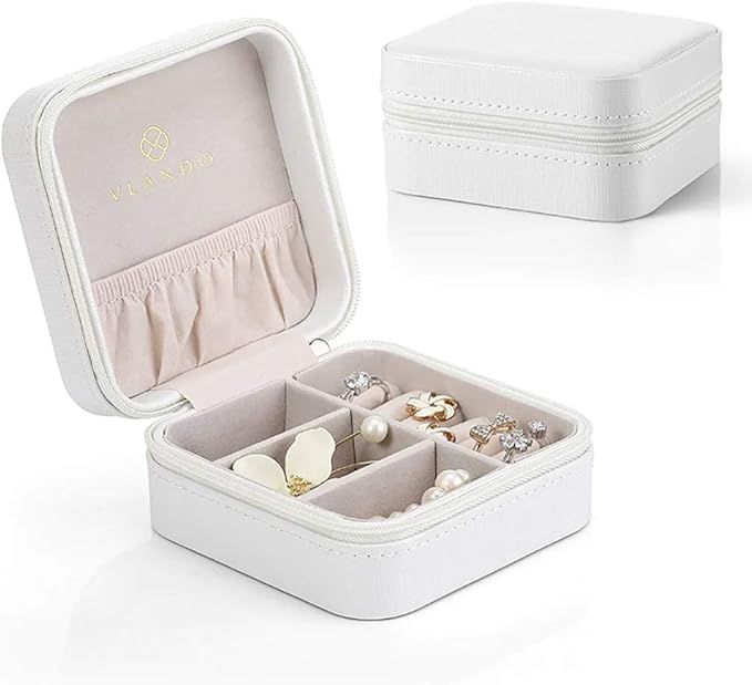 Vlando Small Travel Jewelry Box Organizer - Faux Leather Storage Case for Rings Earrings Necklace... | Amazon (US)