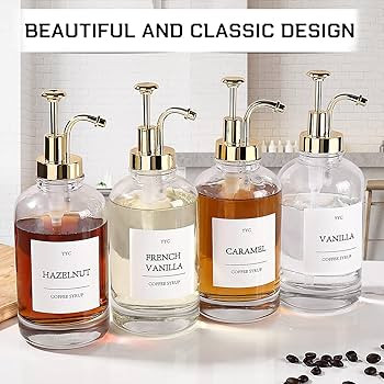 Coffee Bar AccessoriesCoffee Syrup Dispenser for Coffee Bar,YYC Pump w Labels,Glass 4 Pack,16.9oz... | Amazon (US)