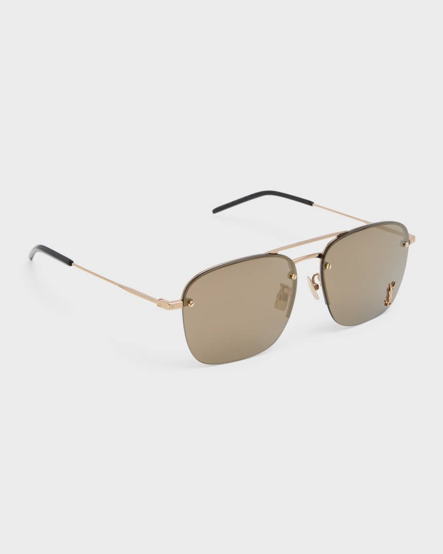 Saint Laurent Raised YSL Metal Aviator Sunglasses | Neiman Marcus