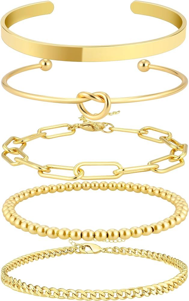 Bangle Cuff Bracelet Set for Women 14K Gold Plated/925 Sterling Silver Plated Bracelet Stack Adju... | Amazon (US)
