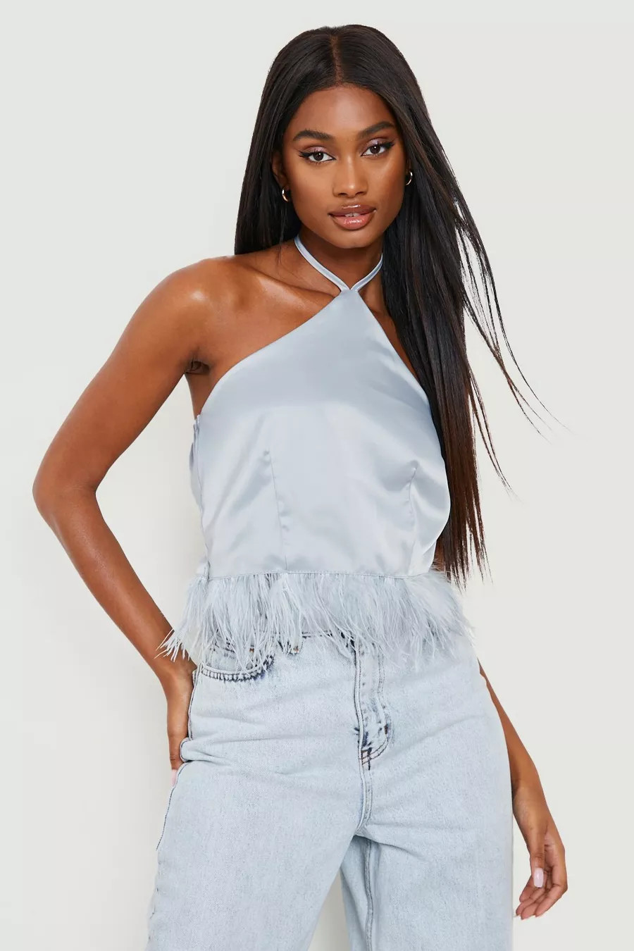 Halterneck Feather Top | Boohoo.com (US & CA)