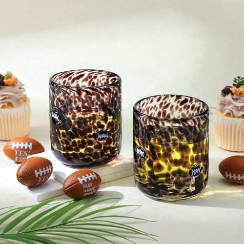 SiliFine 2 PCS Football Icon Juice Glasses - 14 oz Football Stemless Wine Juice Coffee Drinking Glass Cup for Party Supplies Gift (Black) | Amazon (US)