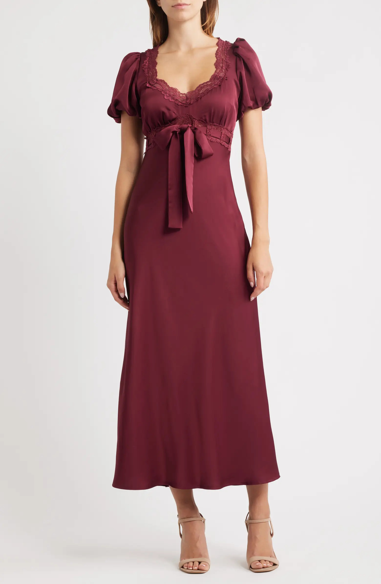 MOON RIVER Puff Sleeve Lace Trim Maxi Dress | Nordstrom | Nordstrom