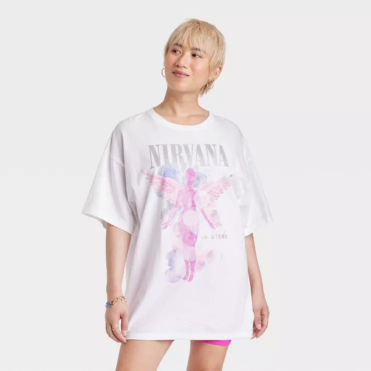 Women's Nirvana Short Sleeve Graphic T-Shirt Dress - White | Target