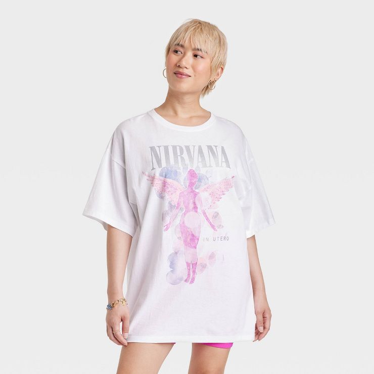 Women's Nirvana Short Sleeve Graphic T-Shirt Dress - White | Target