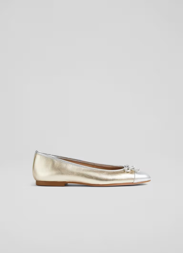 Kara Metallic Gold and Silver Leather Ballet Flats | L.K. Bennett (UK)