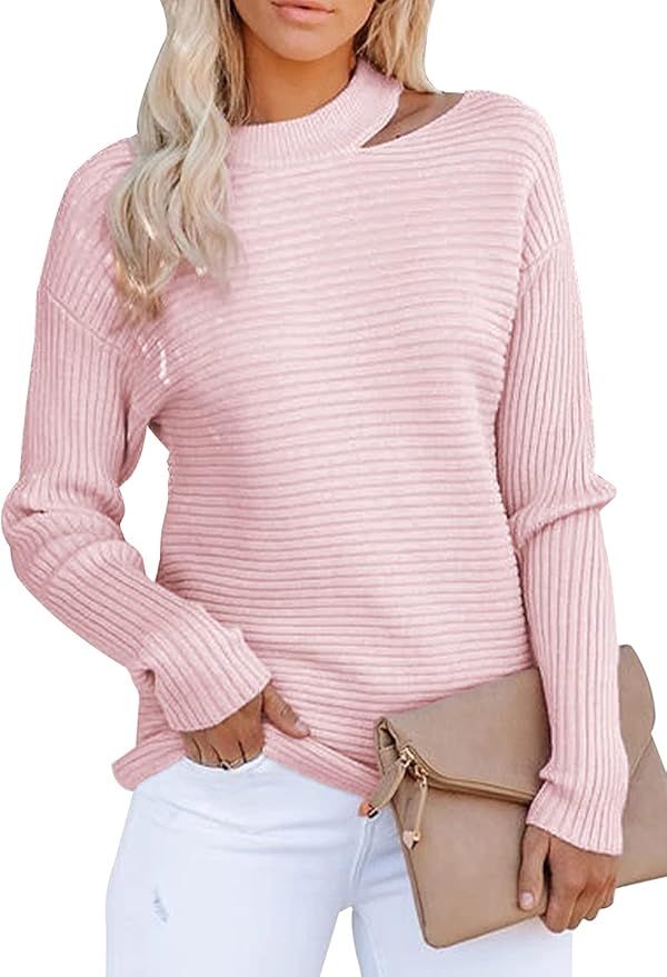 KIRUNDO Women’s Sweaters Halter Neck Off Shoulder Long Sleeves Knit Sweater Loose Solid Color P... | Amazon (US)