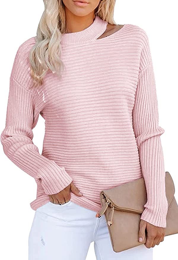 KIRUNDO 2021 Women’s Sweaters Halter Neck Off Shoulder Long Sleeves Knit Sweater Loose Solid Co... | Amazon (US)