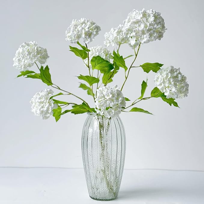 YalzoneMet 4 Pcs 26.8'' Viburnum Artificial Flower Snowball Lifelike Long Stem Real Touch White S... | Amazon (US)