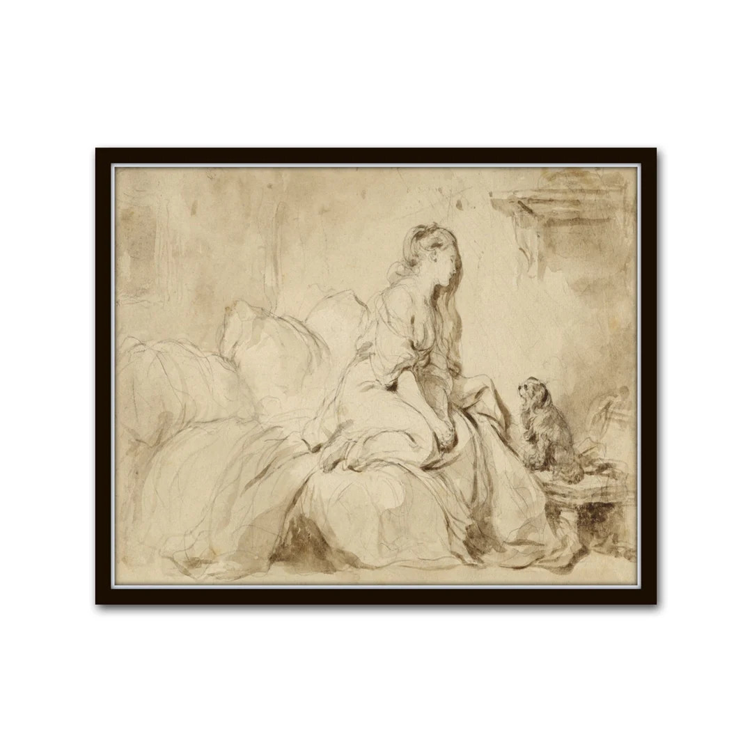 A Woman and Her Faithful Dog French Sepia Etching European - Etsy | Etsy (US)