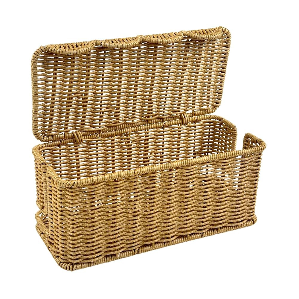 Scalloped Edge Handmade Cable Management Box, Elegant Plastic Rattan Cable Organizer, 2 Open Slot... | Amazon (US)