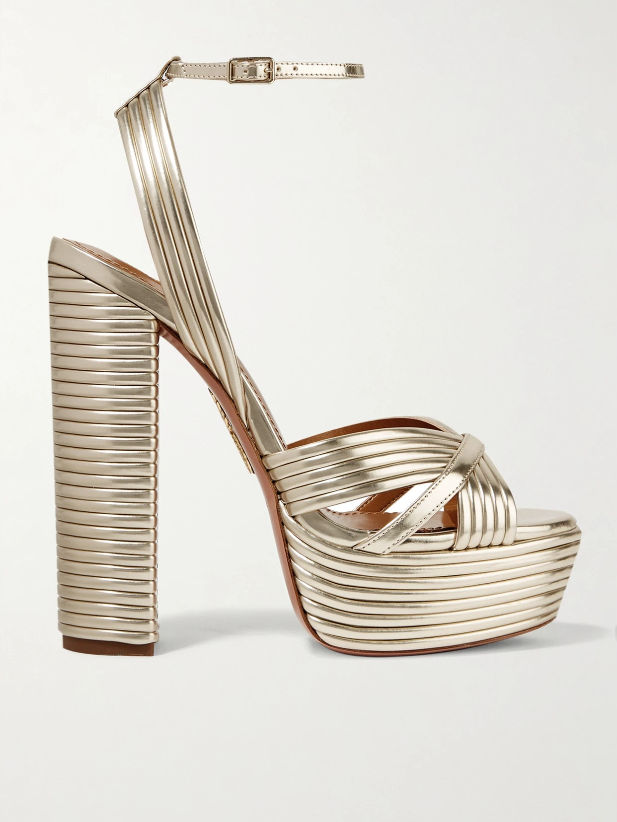 Aquazzura - Sundance 140 Metallic Leather Platform Sandals - Gold | NET-A-PORTER (US)