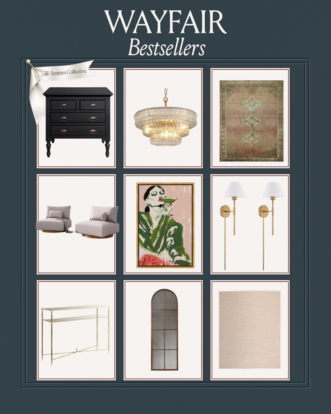 My Wayfair bestsellers from last week! You all have been loving my new Martini Girl artwork and my black nightstand and dining room rug have been favorites for months! ✨