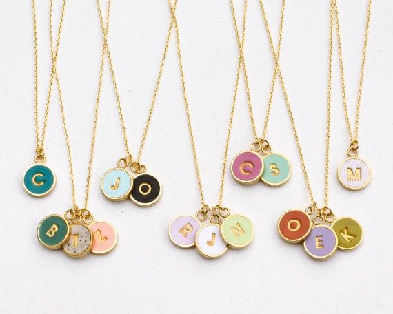 Round initial necklace, Anniversary gift, bridesmaid gift, mom necklace, initial necklace, custom... | Etsy (US)