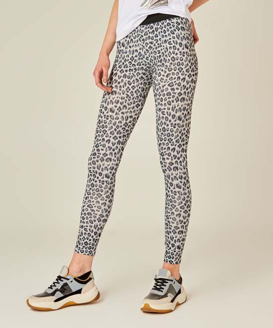 AQE Fashion Women's Casual Pants GREY - Black & Off-White Leopard Leggings - Women | Zulily