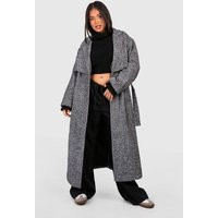 boohoo Women's Petite Herringbone Belted Wool Trench Coat in Charcoal | Size: 12 | Boohoo.com (UK & IE)