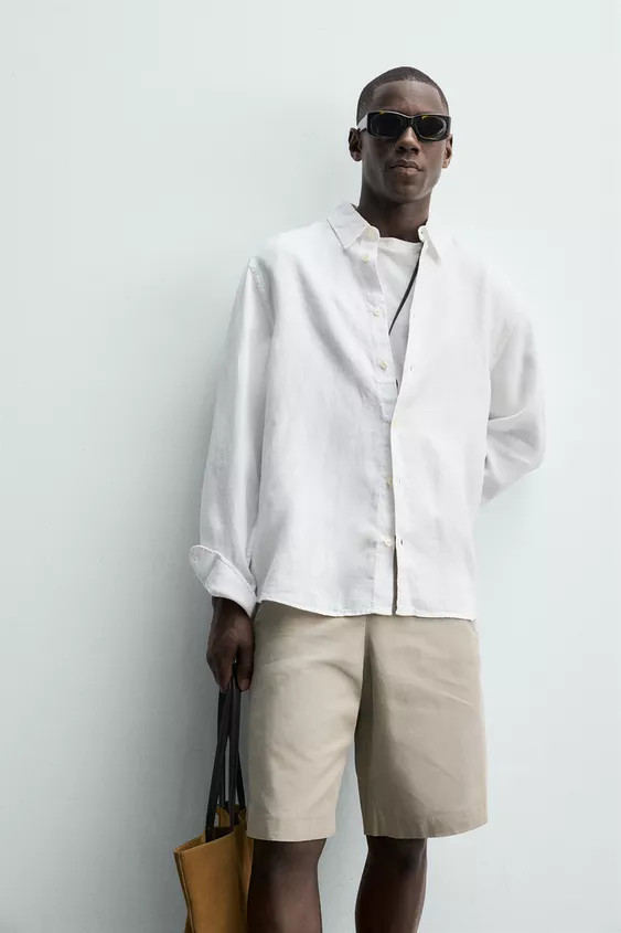 Model height: 188 cmRegular fit shirt made from linen fabric. Featuring a regular collar, long sl... | Zara US