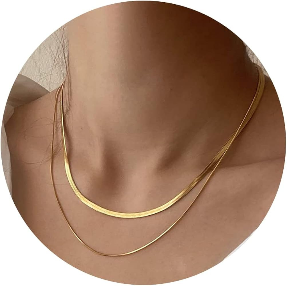 CHESKY 14K Gold/Silver Plated Snake Chain Necklace Herringbone Necklace Gold Choker Necklaces for... | Amazon (US)