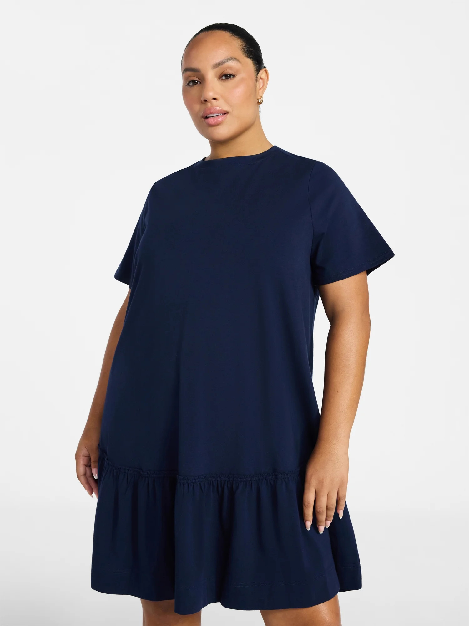 Terra & Sky Women's Plus Size Tier Tee Dress with Short Sleeves, Size 0X-5X | Walmart (US)