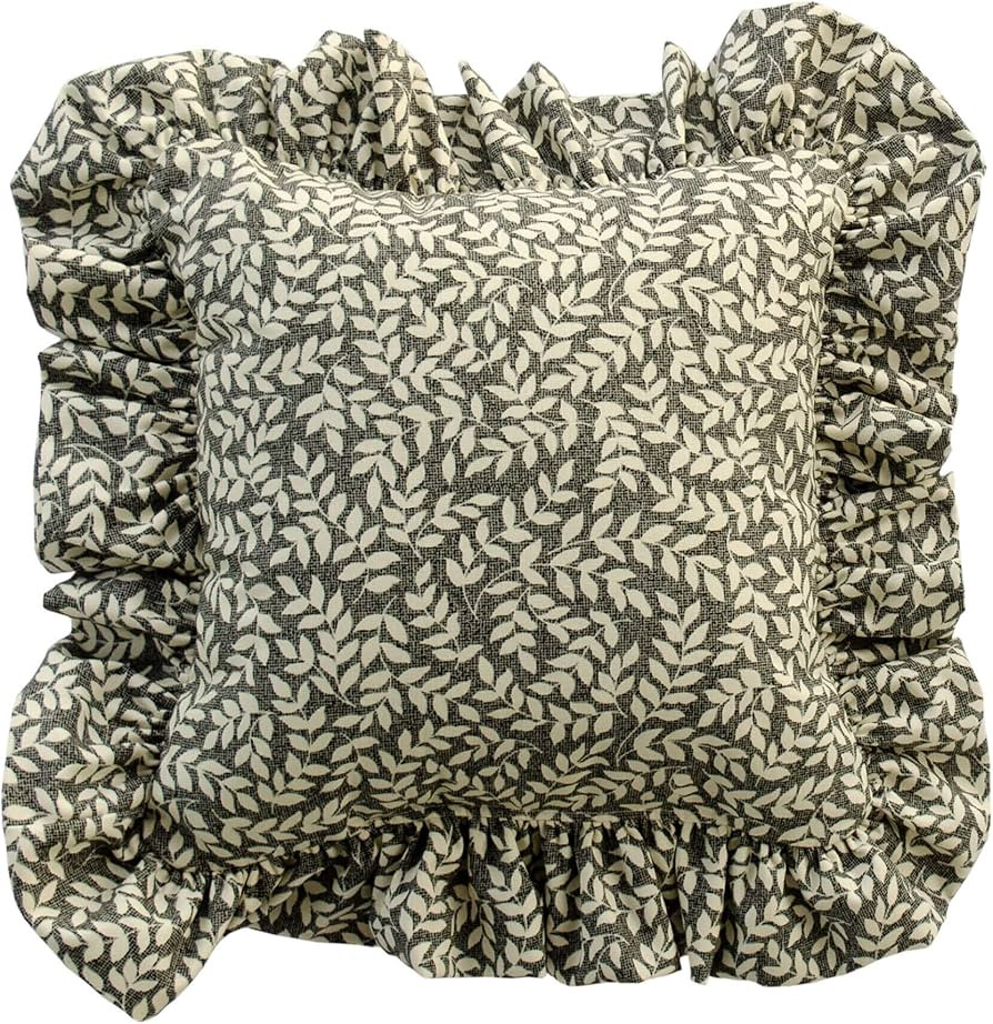 Thomasville At Home Bouvier Black Leaf Ruffled Pillow, (1) Pillow with Filler, Indoor, Cotton | Amazon (US)