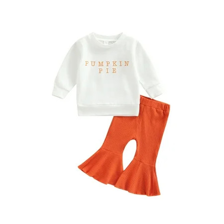 Newborm Baby Girl Halloween Outfit Pumpkin Pie Long Sleeve Sweatshirt Top Ribbed Bell Bottom Pants 2 | Walmart (US)
