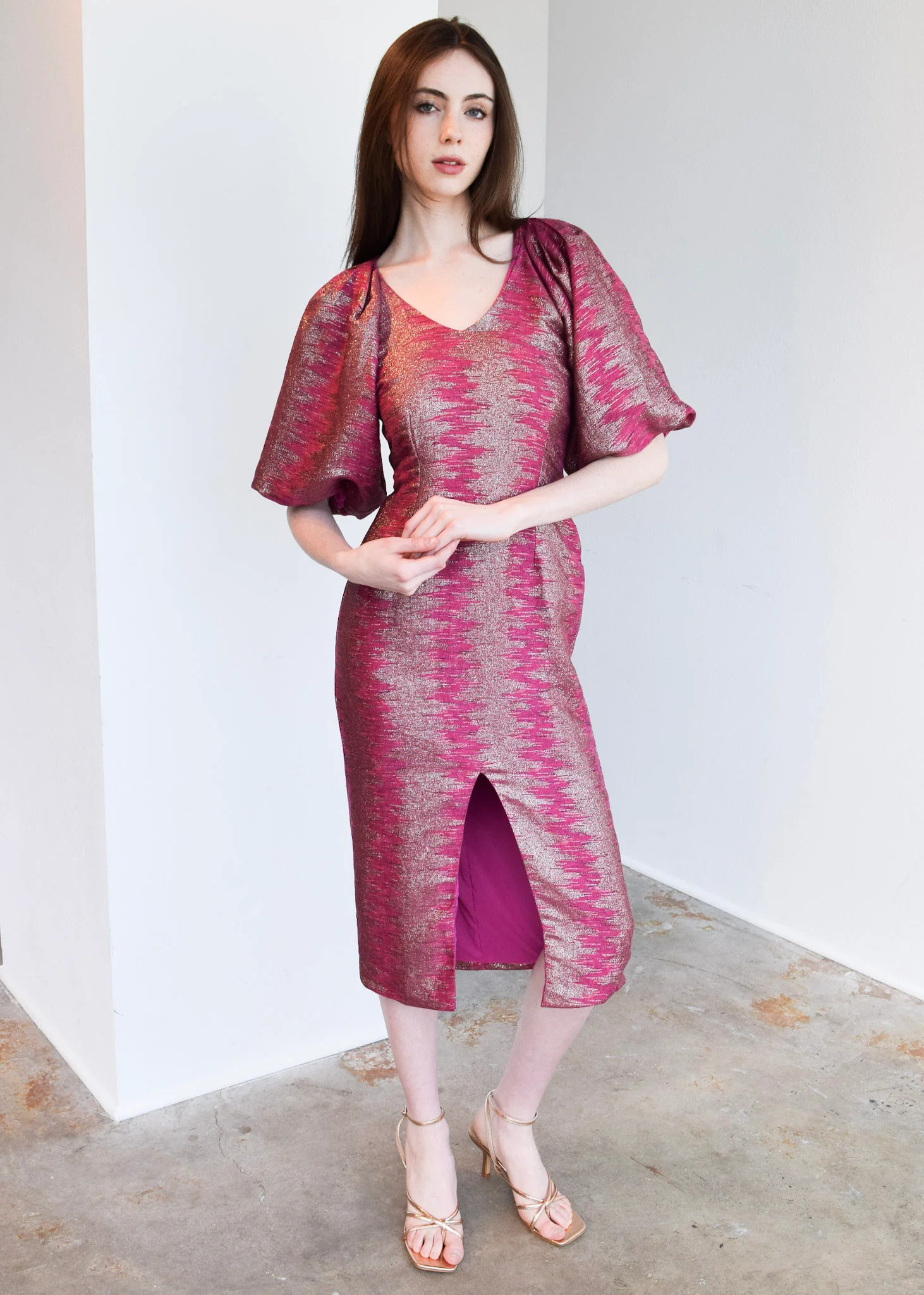 Never A Wallflower | Dalia Dress in Pink Sparkle Ikat | Never A Wallflower