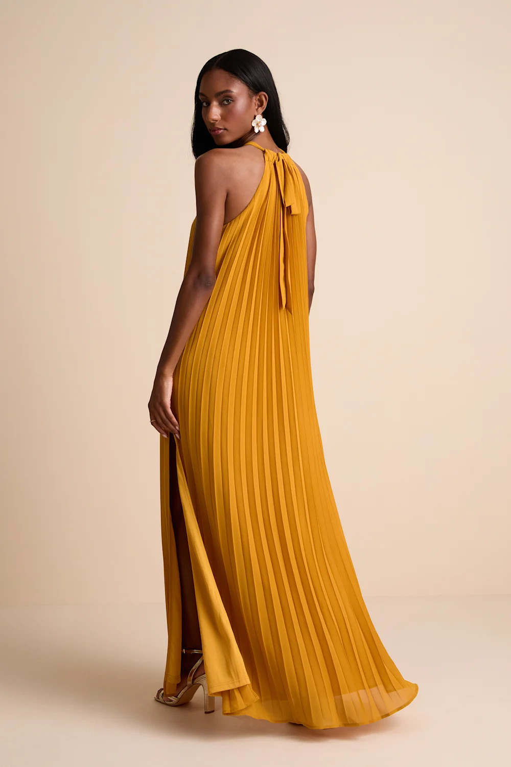 Exceptionally Elegant Marigold Pleated Chiffon Maxi Dress | Lulus