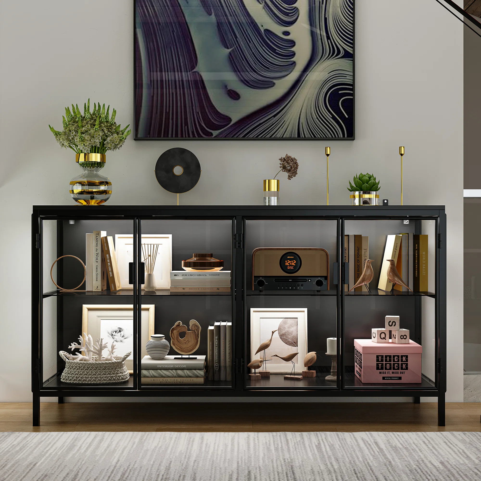 Aydee 55'' W Sideboard With Glass Doors And Led Lights | Wayfair North America