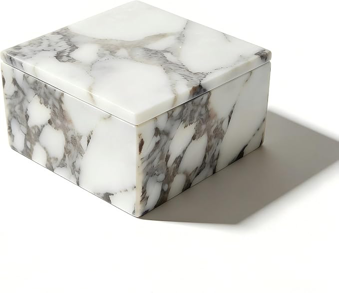 Marble Storage Box with Lid, Natural White Square Marble Jewelry Box, Decorative Bathroom Vanity ... | Amazon (US)