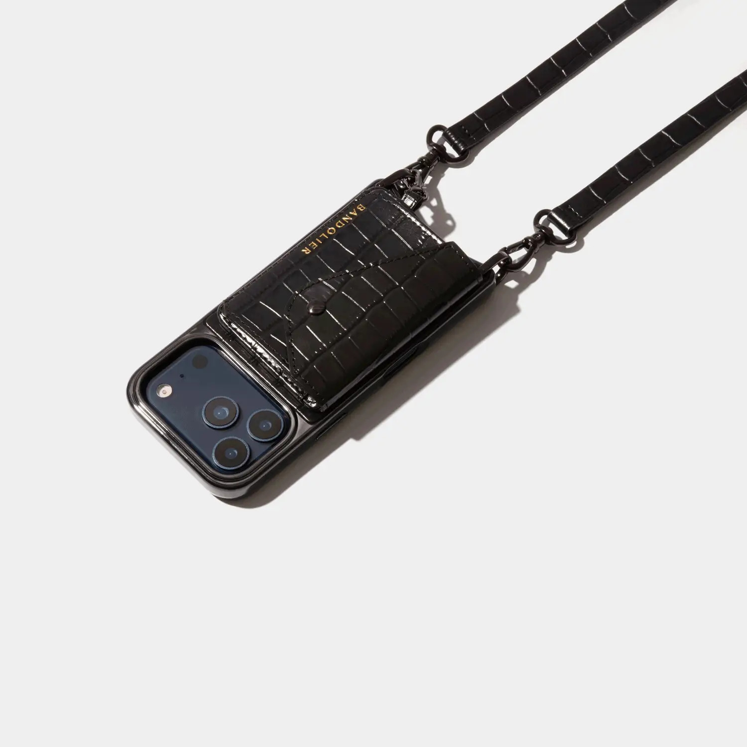 Remi Magnet Wallet Crossbody Phone Case - Black Croc/Pewter | Bandolier