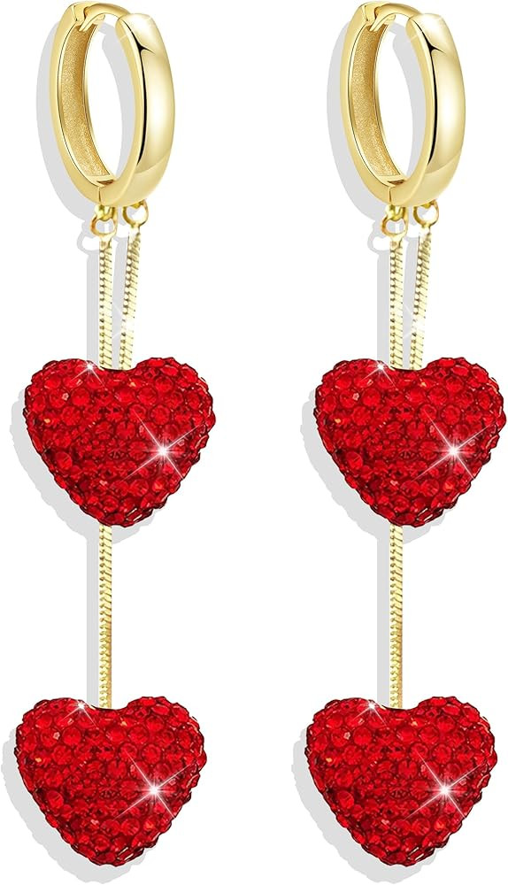Valentines Heart Earrings for Women Valentines Day Gifts for Her Rhinestone Heart Dangle Valentin... | Amazon (US)