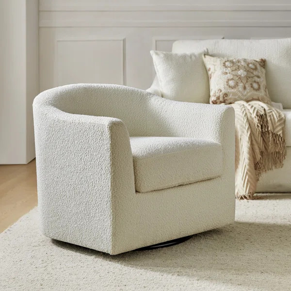 Miluse Contemporary Boucle Upholstered Swivel Barrel Chair | Wayfair North America