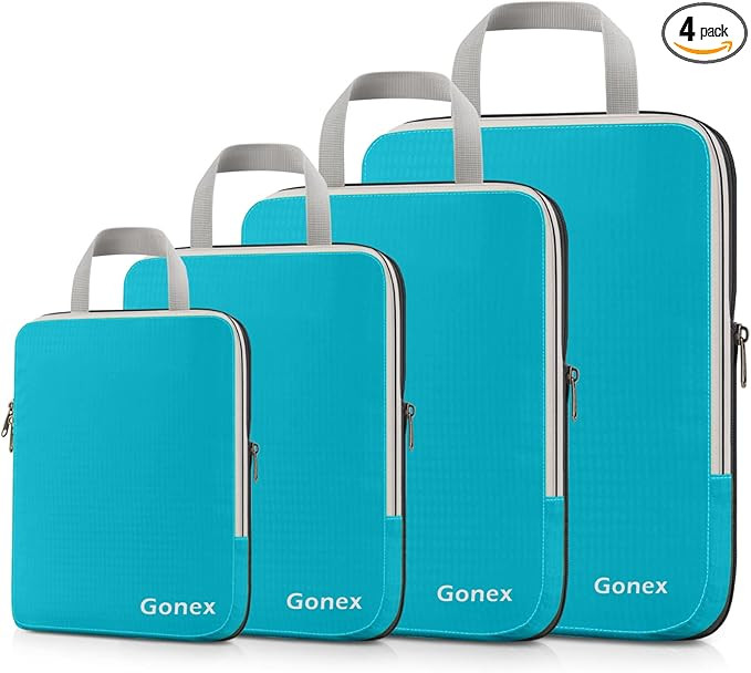 Gonex Compression Packing Cubes, 4pcs Expandable Storage Travel Luggage Bags Organizers (Blue) | Amazon (US)