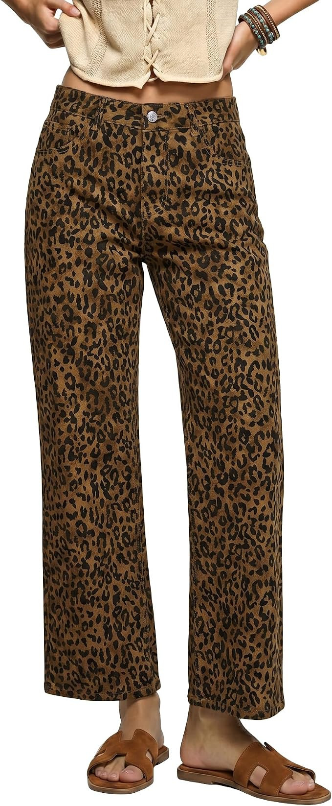 luvamia Wide Leg Jeans for Women Leopard Cheetah Print Ankle Denim Pants | Amazon (US)