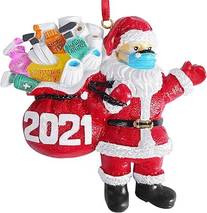 Veiai 2021 Christmas Decoration Ornament-Masked Santa for Xmas Tree Resin Hanging Ornament Indoor... | Amazon (US)