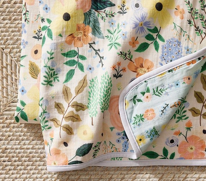 Rifle Paper Co. Garden Party Forest Oversized Organic Muslin Baby Blanket | Pottery Barn Kids