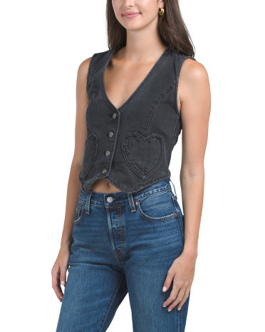 Denim Vest With Heart Pockets For Women, Cotton/Polyester | TJ Maxx