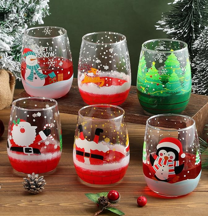 Nitial 6 Pcs Christmas Wine Glasses 14.2 oz Santa Claus Christmas Wine Glasses Elk Penguin and Sn... | Amazon (US)