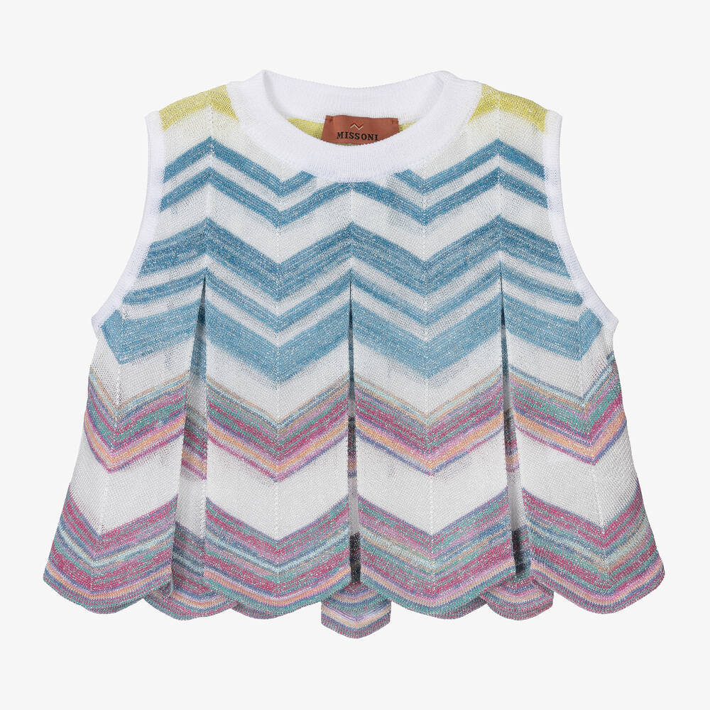 Girls Blue & Pink Zigzag Knitted Top | Childrensalon