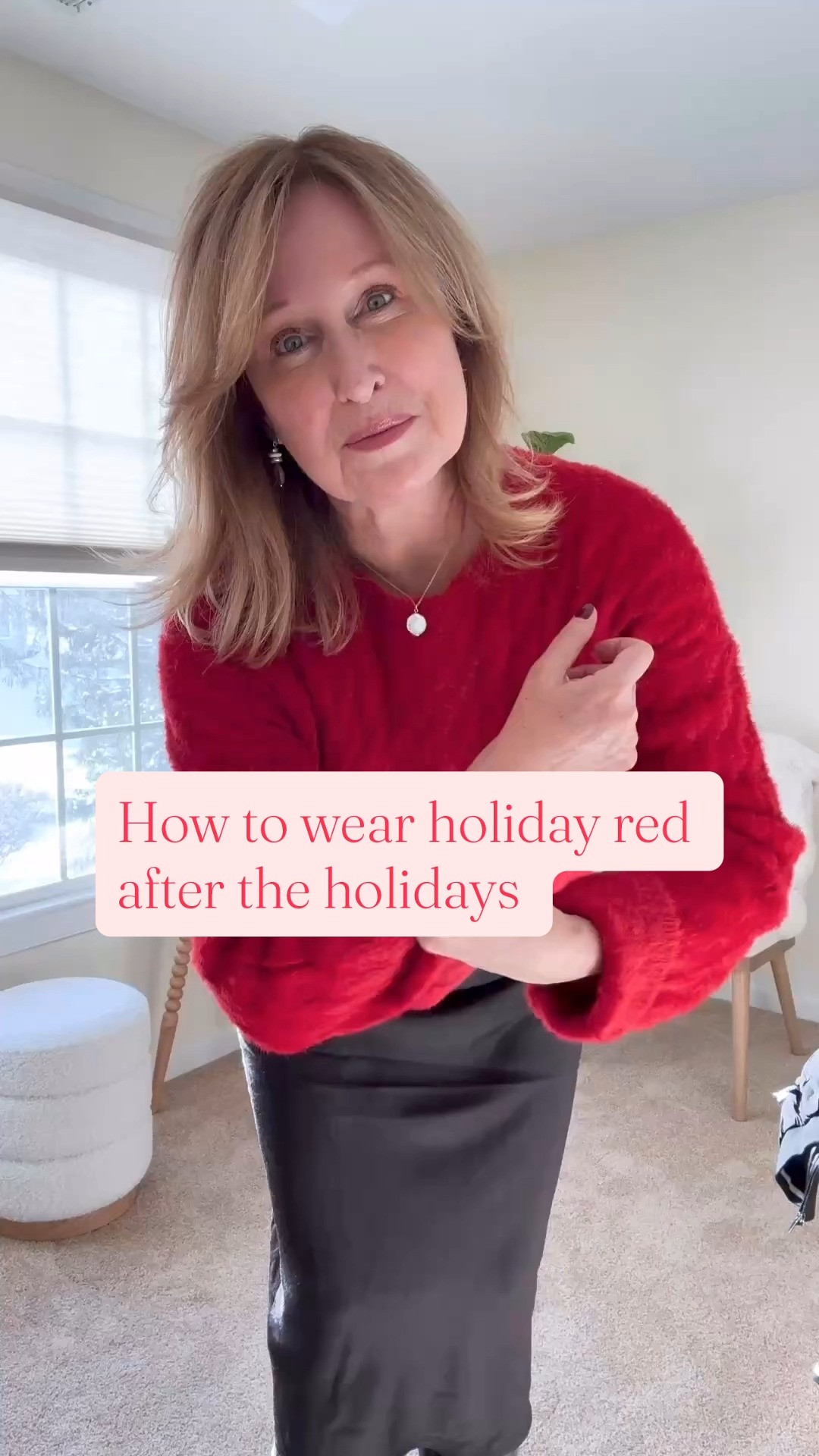 Cozy-meets-polished outfit styled with a red cable-stitch crewneck sweater from Blu Pepper paired with a satin A-line skirt by Renee C. A chic combination that works beautifully for holiday gatherings, winter dinners, or elevated everyday style. Easy to dress up with heels or keep casual with flats for effortless versatility.

 

#LTKSeasonal #LTKOver40 #LTKFindsUnder100