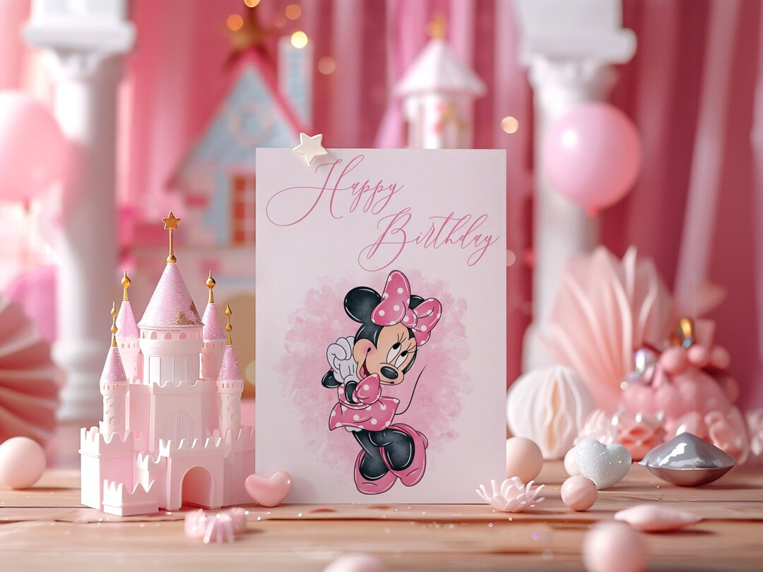 Minnie Mouse Pink Printable Birthday Card Template | 5x7 Folded Greeting Card | Instant Digital D... | Etsy (Global)