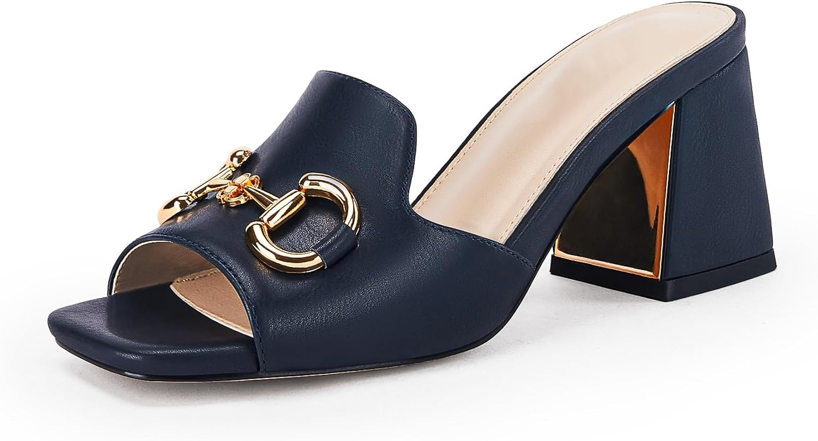 gihubafuil Women's Sandals Peep Toe Slides Chunky Heel Mules Single Band Comfort Slip-on Shoes wi... | Amazon (US)