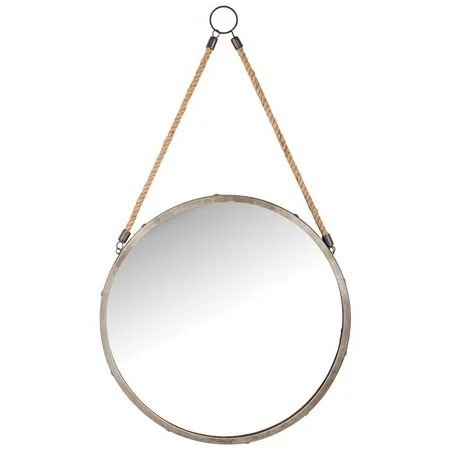 Round Wall Mirror Hanging From Rope Made Of Iron/Mirror/Jute In Antique Zinc/Natural/Mirror Finish - | Walmart (US)