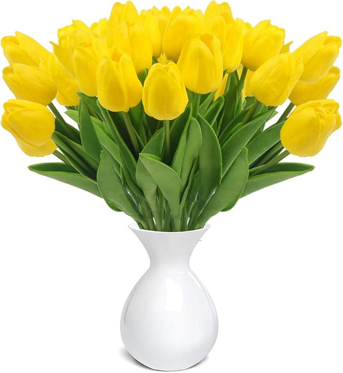 30pcs Real Touch Tulips Yellow PU Tulips Artificial Flowers for Wedding Home Decoration | Amazon (US)