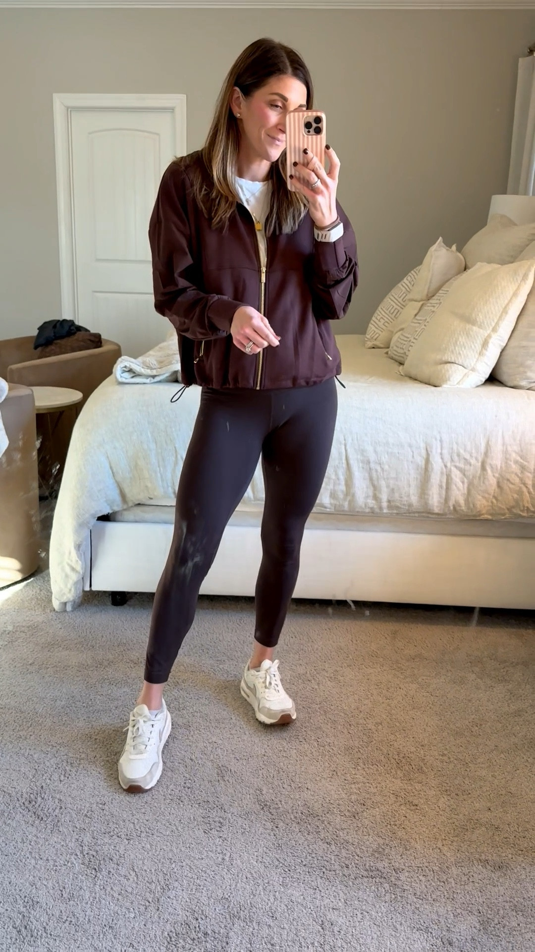 Shop outfit details here

Jacket is so comfy and luxurious. Size small. If between, you can go down. Pockets, gold zipper and hardware, cinched waistband

Leggings-Lululemon aligns 25in

Tee is CRZ yoga size medium 

Linked Nikes (8.5-I go up 0.5), necklaces and loopy case-10% off code: watsonansley10 for loopy phone case. 

Click to shop!

Jacket | tee | zip up | Lululemon leggings | outfit of the day | ootd | comfy | athletic | athleisure | fit | fitness | t-shirt | tennis shoes | Nikes | sneakers | active 

 

#LTKActive #LTKmomlife #LTKStyleTip