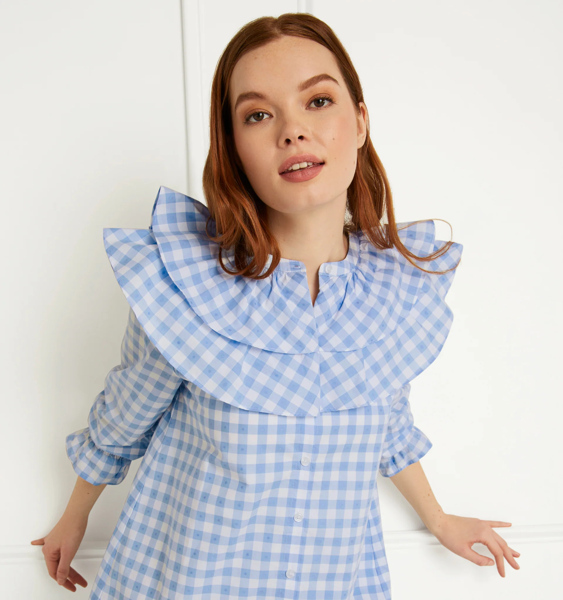 The Colette Dress - Blue Clip Dot Check | Hill House Home
